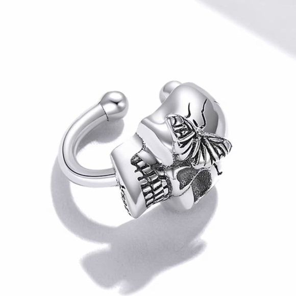 Single Accent Pure 925 Sterling Silver Fashion Skull Earring - Picture 5 of 6